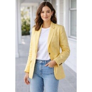 Talbots Linen Blazer Jacket 16WP Classic Old Money Preppy Lined Yellow NWT